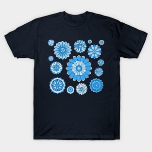 Blue Psychedelic Floral Power Pattern T-Shirt